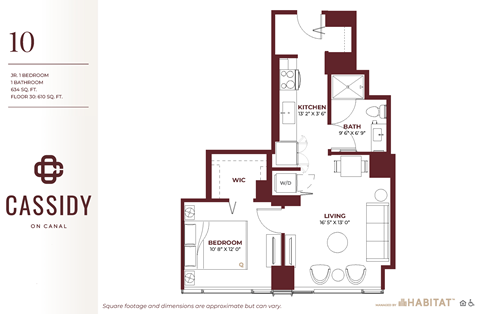 Junior 1 Bedroom Floor Plan at Cassidy on Canal, Chicago, Illinois